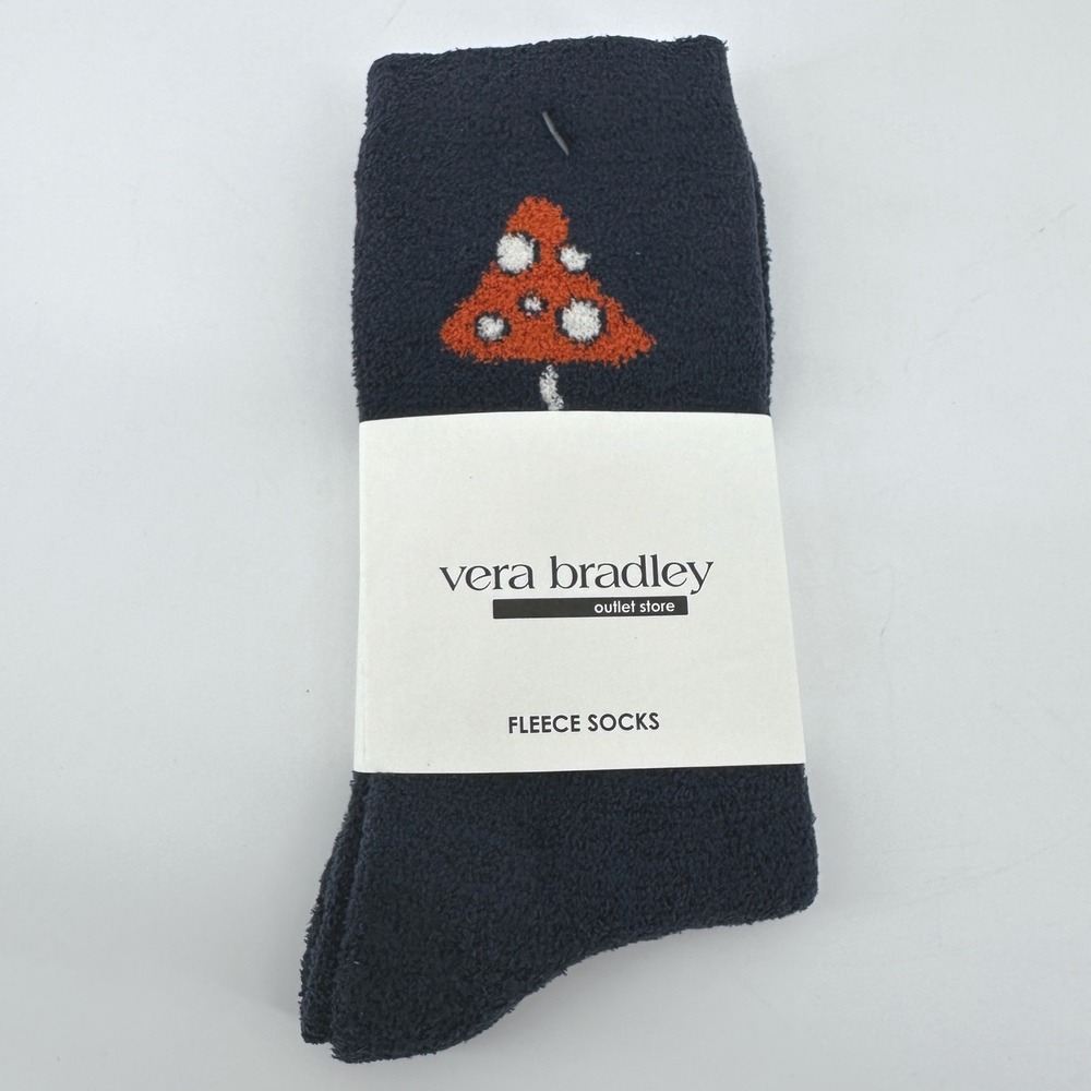 Vera Bradley Navy Blue Fleece Mushroom Socks Women Size 5-10 51688-23240 NEW
